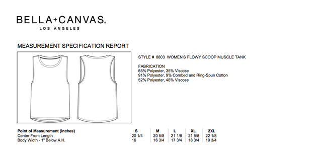bella canvas muscle tank size chart