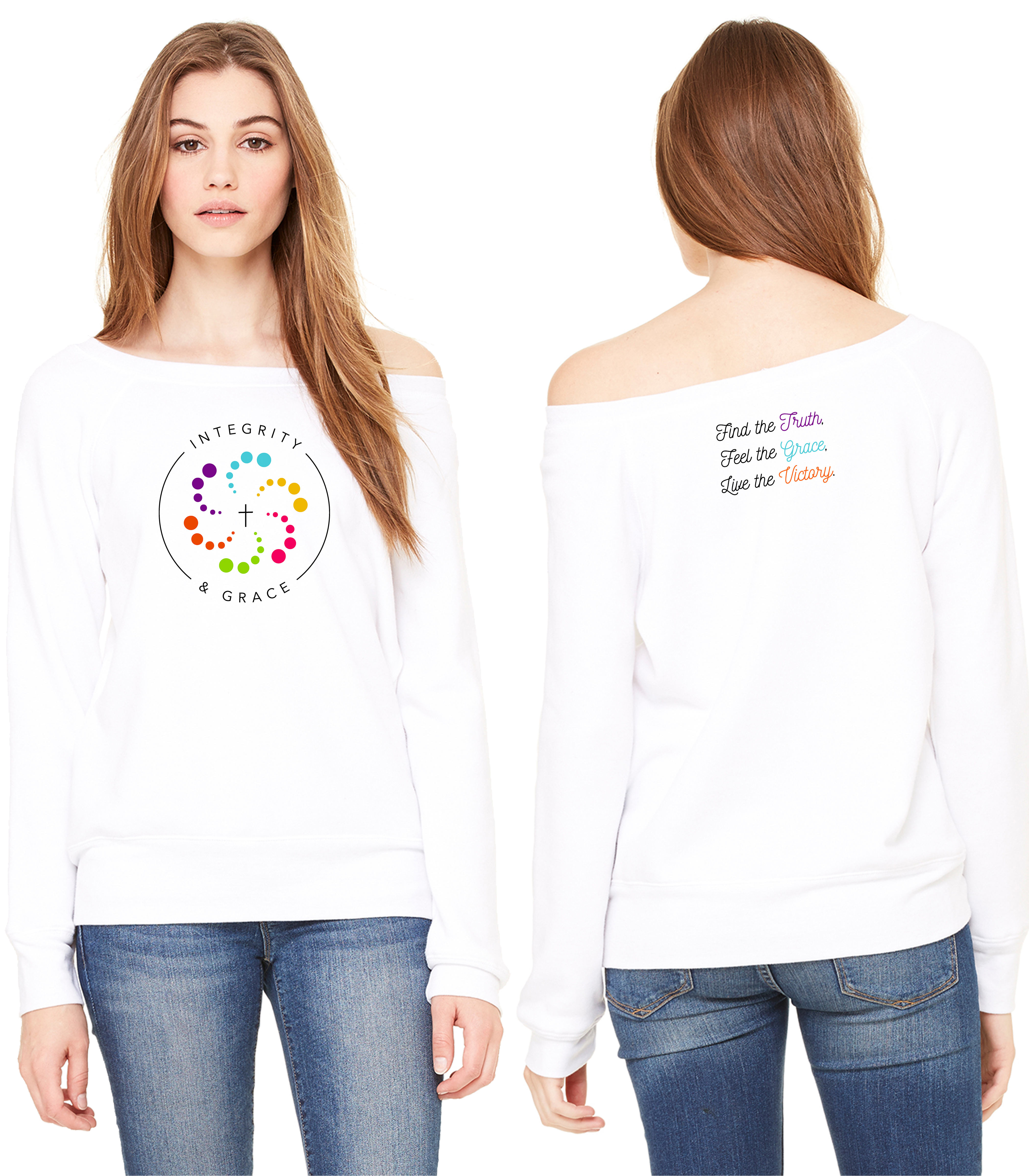 white sweatshirt and sweatpants
